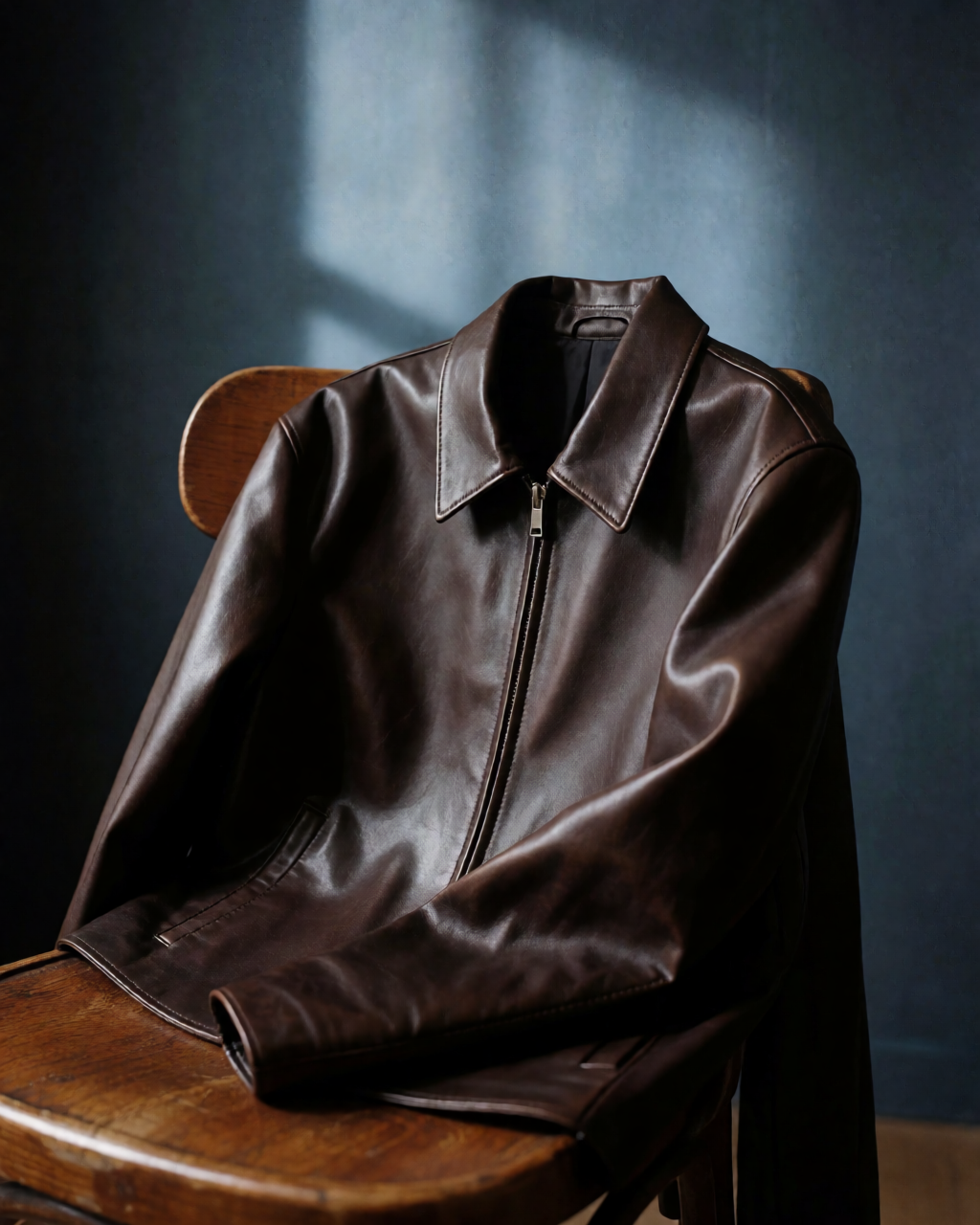AI 服務形象圖：皮衣護理；非 TOPONE 真實作品、店舖或修復成果